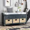 Entryway 6-Drawer Storage Bench with Removable Cushion, Entry Hallway Foyer Shoe Bench End of Bed Bench 1