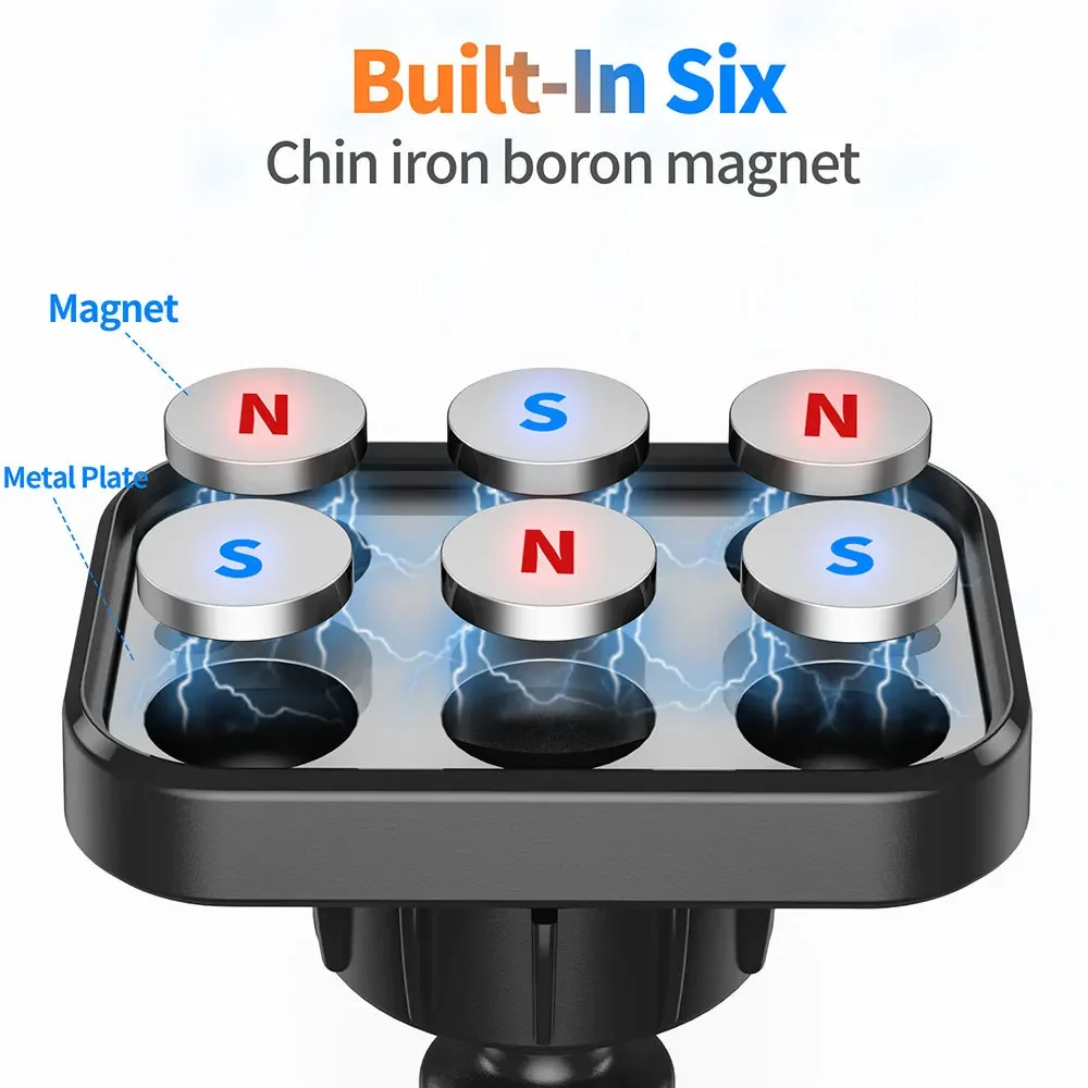 Enhanced Magnetic Car Phone Holder with 6X Strong Magnets - Universal 360° Rotating Air Vent Mount