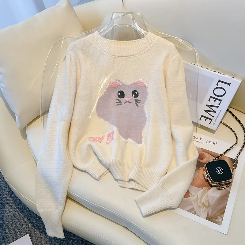 

Korean Fashion 2023 Y2k Pullovers Women Autumn Winter Female Slim Long Sleewe Crop Tops Graphic Print Streetwear Knitted Sweater