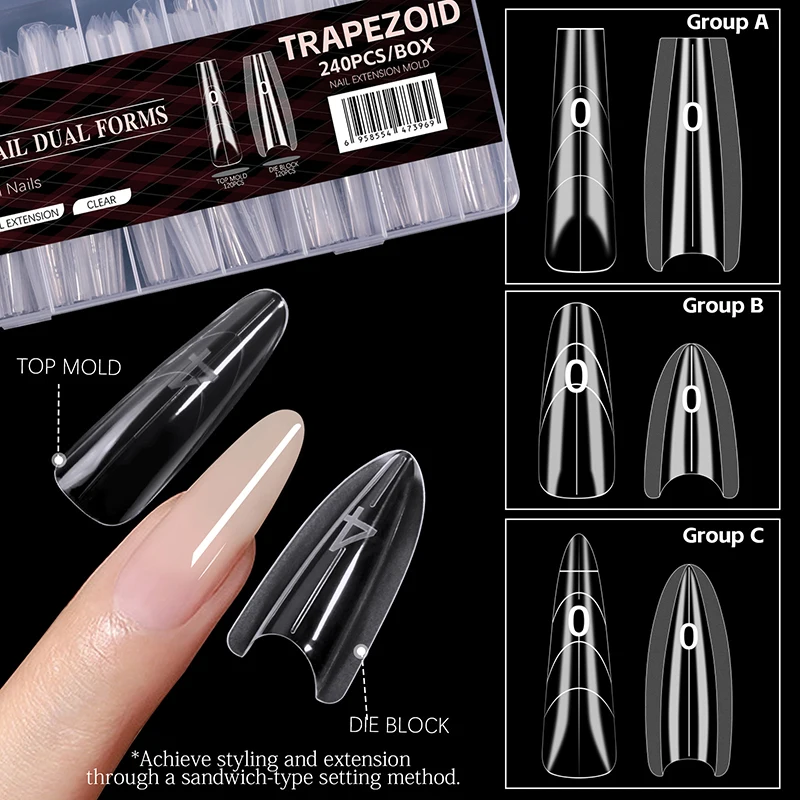 [JN] 240개입/박스 샌드위치 듀얼 네일 폼 오벌 네일 연장 폼 탑 폼 바텀 폼 빠른 네일 연장용