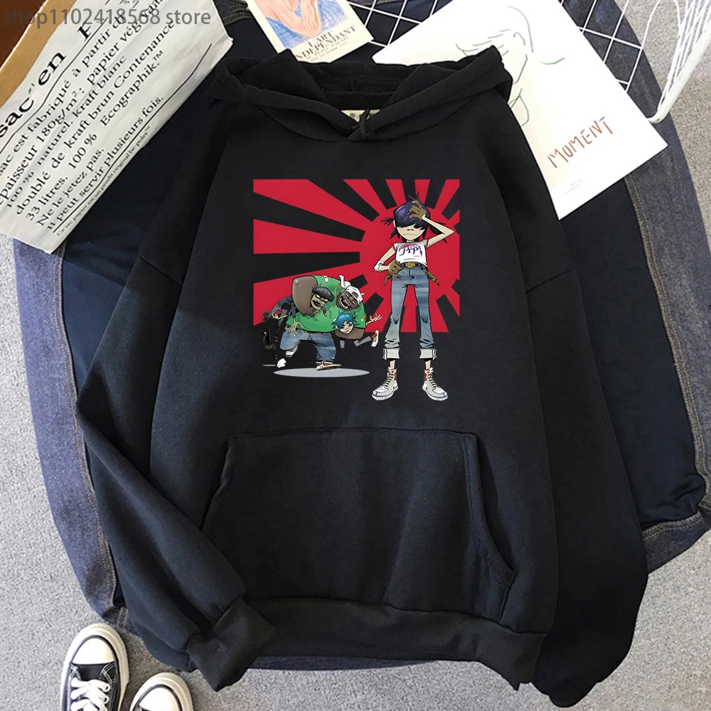 

Толстовка Gorillaz в британском стиле с Виртуальным ремешком, Повседневная Толстовка с длинным рукавом и готическим принтом, Мужская/женская одежда, городские мужские топы оверсайз
