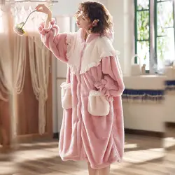 Autumn Winter Pajamas Female Cute Rabbit Thickened Loose Warm Princess Wind Comfortable Bathrobe Set Pajamas Sleepwear Robe Sets