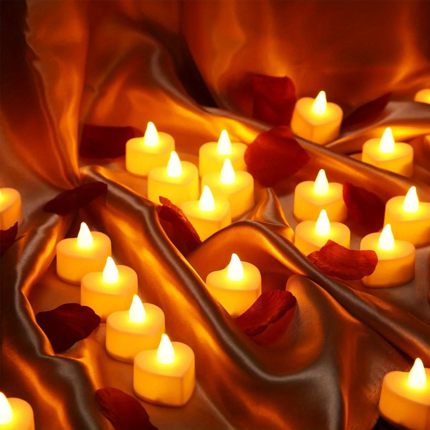 12 Pcs Flameless Romantic LED Candles with 1000 Pcs Artificial Rose Petals for Wedding Anniversary Decor
