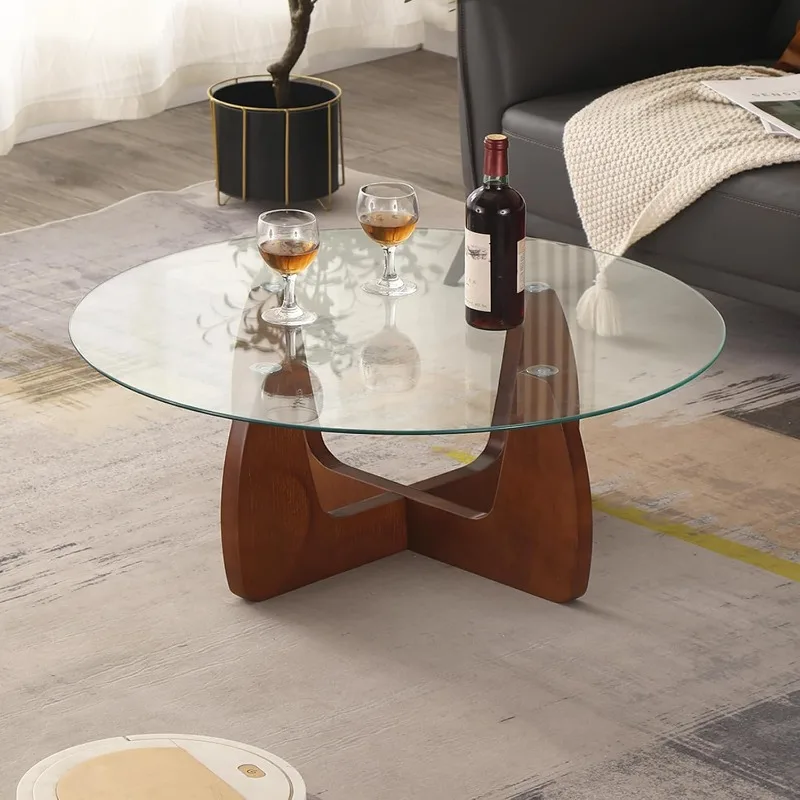 Coffee Table for Living Room 31.5" Round Glass Coffee Table Modern Circle Table for Small Space Unique Center Table 5
