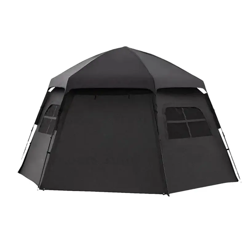 

One-touch Camping Tent Black Automatic Dome Tent Portable Family Shelter Hexagonal Sun Protection Rainproof Beach Tent For Camp