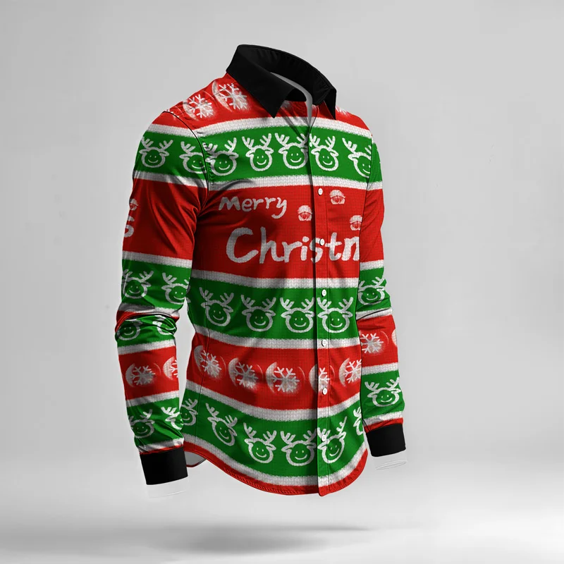 Christmas Printed Men's Shirt Set Two Piece Gingerbread Snowman_voghion.com