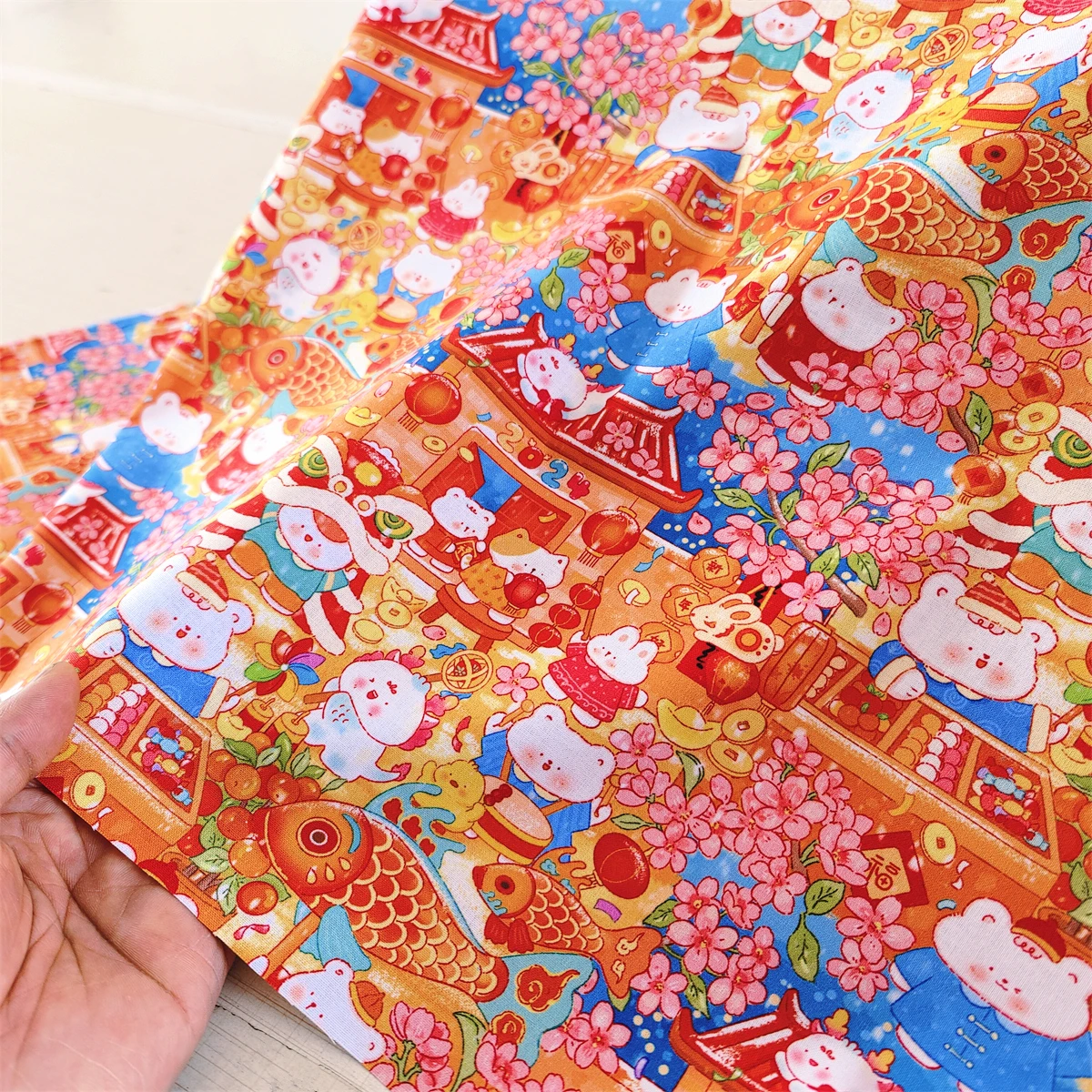 Cartoon Cute Panda Playground Illustration Cotton Fabric for DIY Patchwork & Quilting - 20 Pieces