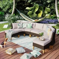 7 Pieces Wicker Patio Furniture Set, All-Weather Rattan Outdoor Conversation Half-Moon Curved Sectional Sofa Set for Garden 1