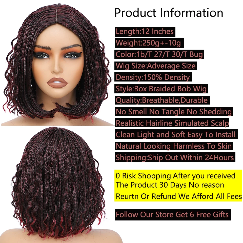 12" Short Box Braided Bob Wig for Women Clearance Curly Goddess Box Braids Wigs Perruque Boucl&eacute; Synthetic Braiding Hair Wig