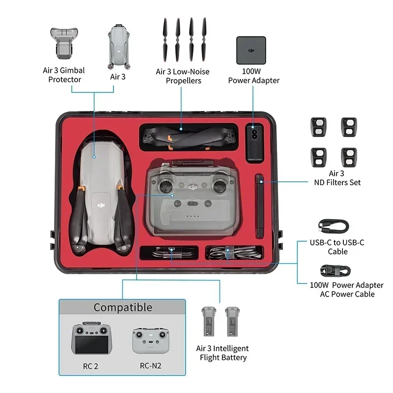 Waterproof Hard Case For Dji Air 3 Drone And Rc Controller Storage_voghion.com