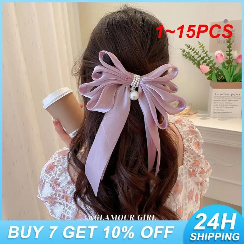 

1~15PCS Ponytail Clip Big Bowknot Fairy Hair Accessories For Women Barrettes Ribbon Vintage Headdress Hairpin Bow Elegant