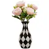 Black And White Checkered Flower Vase Modern Flower Vase Striped Flowerware Abstract Geometry Vase Crafts resin Striped Vase 1