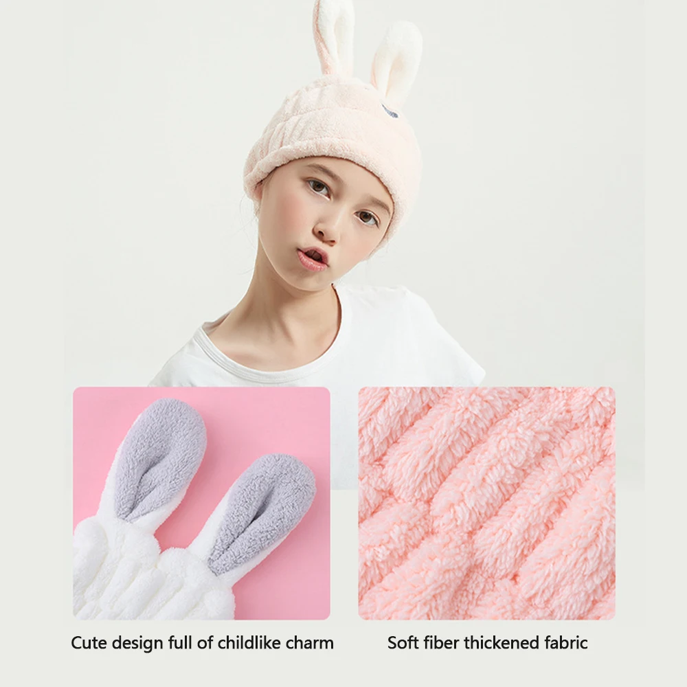 Ultra-fine fiber cartoon rabbit ear children's dry hair cap perfect combination of soft water absorption and bathroom bathing 1, dry hair cap