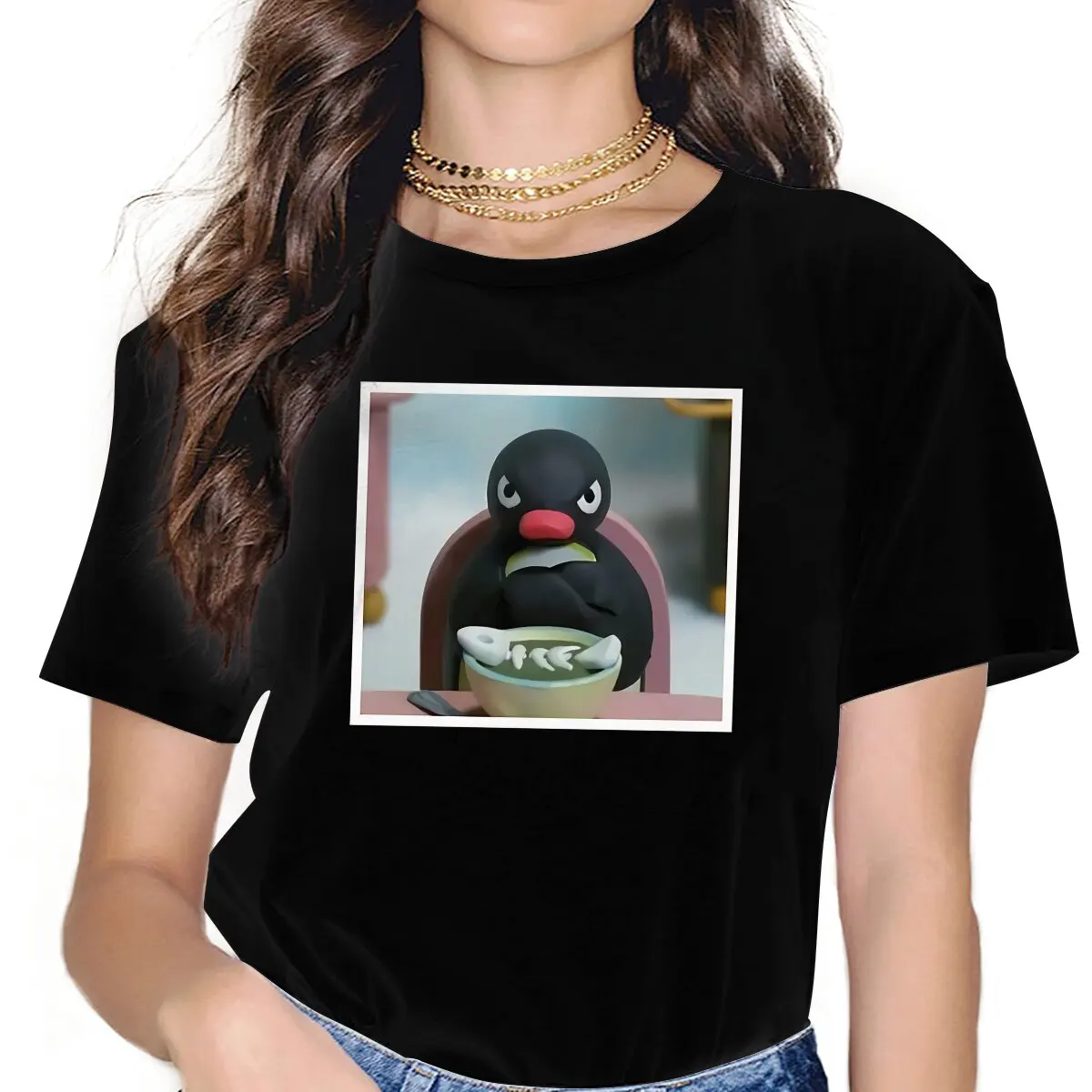 

Pingu Penguin Anime Pingu The Penguin Angry Tshirt Homme Clothing Unisex Blusas Polyester T Shirt For Women