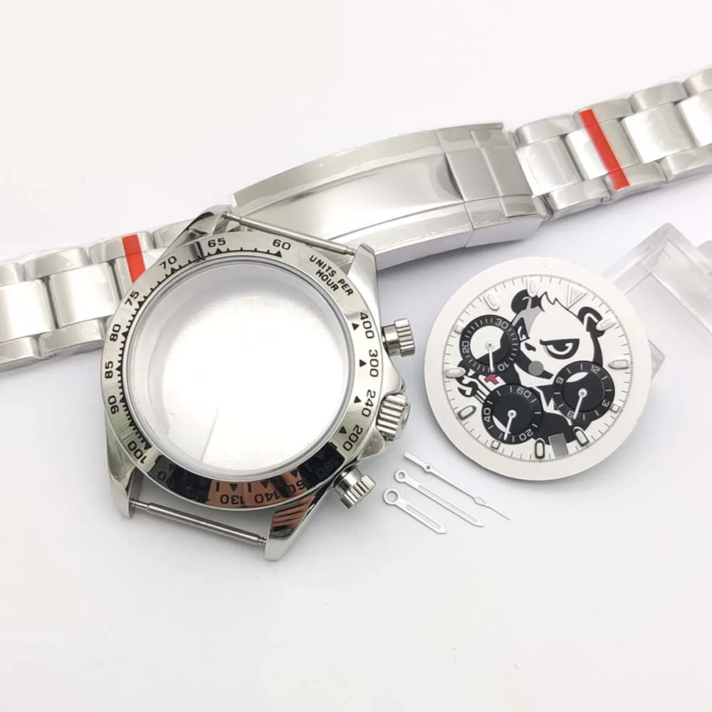 Men's quartz watch set 40 mm, silver-coloured stainless steel case for calibre VK63, various dials, matching bracelets