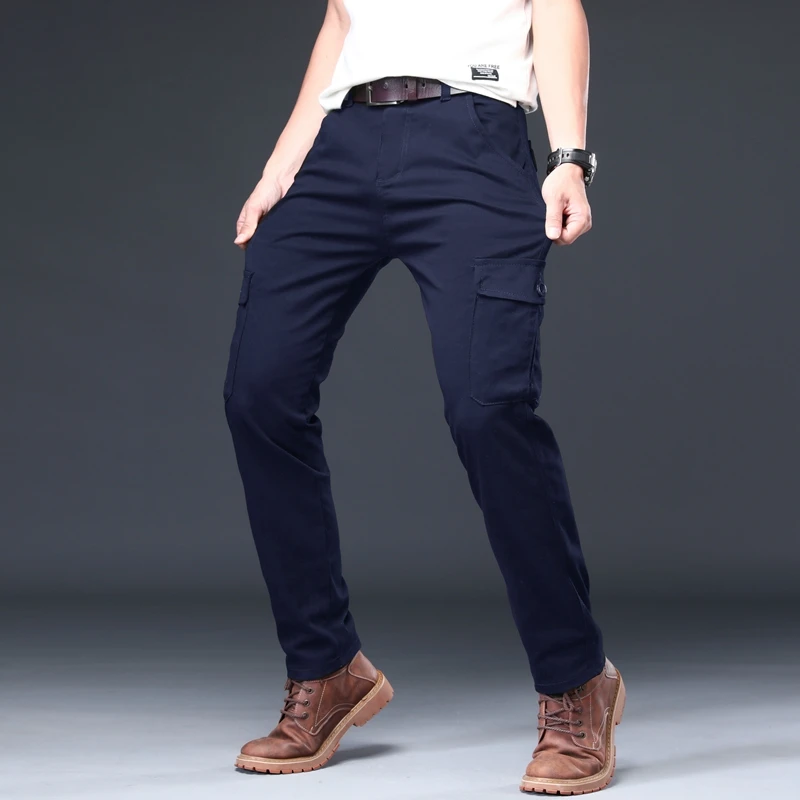 Plus Größe Männer Baumwolle Schwarz Mehrere Taschen Cargo Hosen Casual Multi Taschen Lange Hosen Männer Gerade Hosen Taktische Hosen – Detail 5