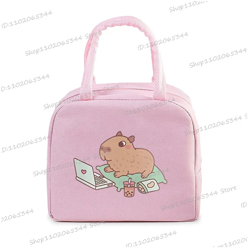 Capybara Bobo Tea Print Insulated Cartoon Lunch Tote Bag