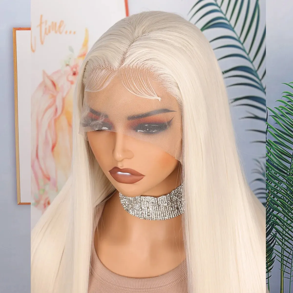 Soft Preplucked Ash Blonde White 26Inch 180Density Straight Lace Front Wig Synthetic With Baby Hair Glueless For Daily Wear