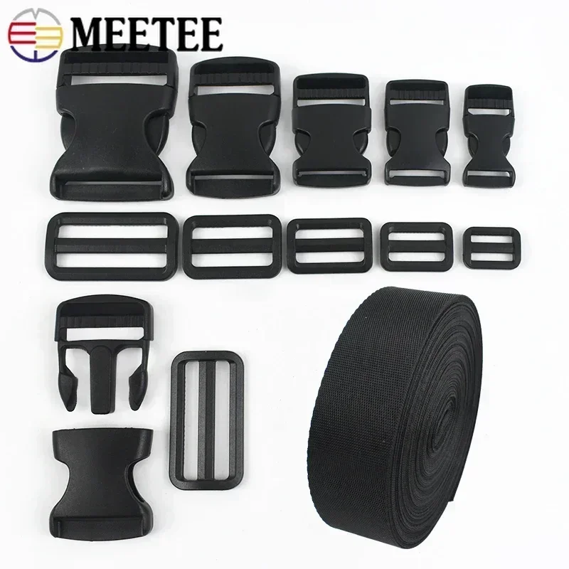 Bag Strap Repair Accessories 1-5Sets 20-50mm Plastic Release Buckle Dog Collar Nylon Webbing Tape Adjust Slider Side Clip Clasp