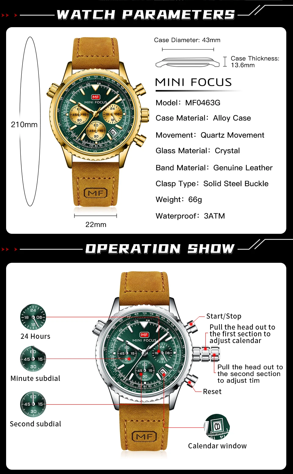 Montre à quartz MINI FOCUS pour homme étanche_voghion.com