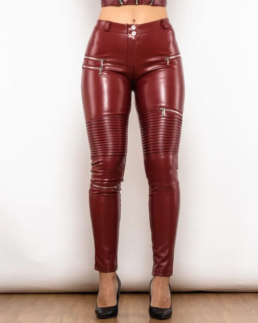 

Shascullfites Melody Motorcycle Pu Faux Leather Pants Women Biker Burgundy Faux Leather Leggings Booty Lifter Leggings