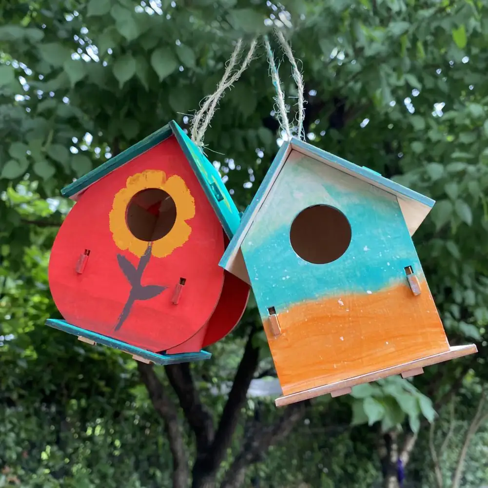 Petite maison d'oiseau en bois avec ULde face, décoration de jardinage,  accent d'oiseau créatif, types de bricolage muraux - AliExpress