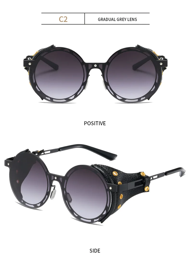 KEITHION  Men Steampunk Goggles Metal Sunglasses Women Retro Shades Fashion Leather With Side Shields Style Round Sun Glasses big frame sunglasses