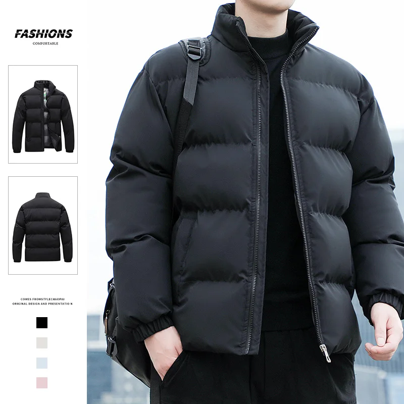 2022 New Men's Solid Color Stand Collar Loose Plus Size Cotton Jacket Thickened Warm Jacket S-4XL