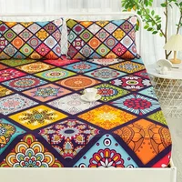 Fashion Bohemian Plaid Printed Fitted Sheet Soft Comfortable Bedding Set For Bedroom Guest Room (1* Fitted Sheet+2*Pillowcases) 1