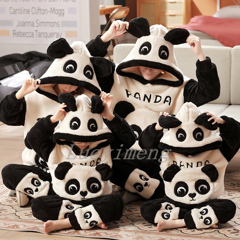 Conjunto de pijamas de franela con Panda para niños y niñas, ropa
