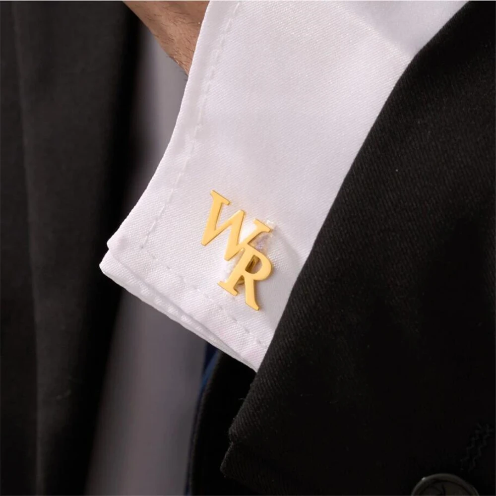 

Personalized Name Cufflinks Groom Wedding Jewelry Custom Gold Color Double Initial Letter Cufflinks For Men Fathers Day Gift