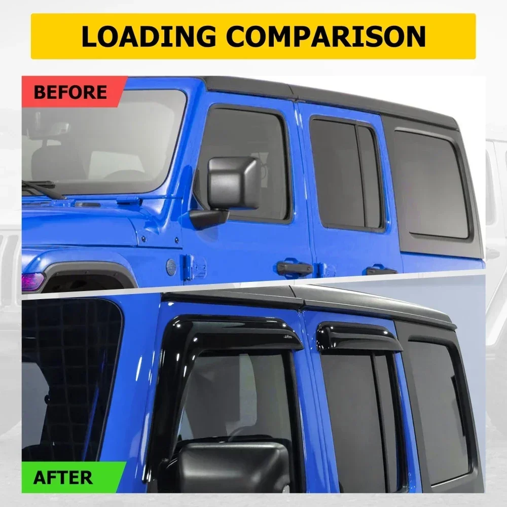 Car Side Window Visor Sun Rain Deflector Waterproof Shield Guards For Jeep Wrangler JL 4Pcs
