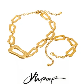 Yhpup Distinctive Smooth Stainless Steel Rectangle Chain Necklace Bracelet Bangle Rust Proof Metal High Quality Jewelry 1