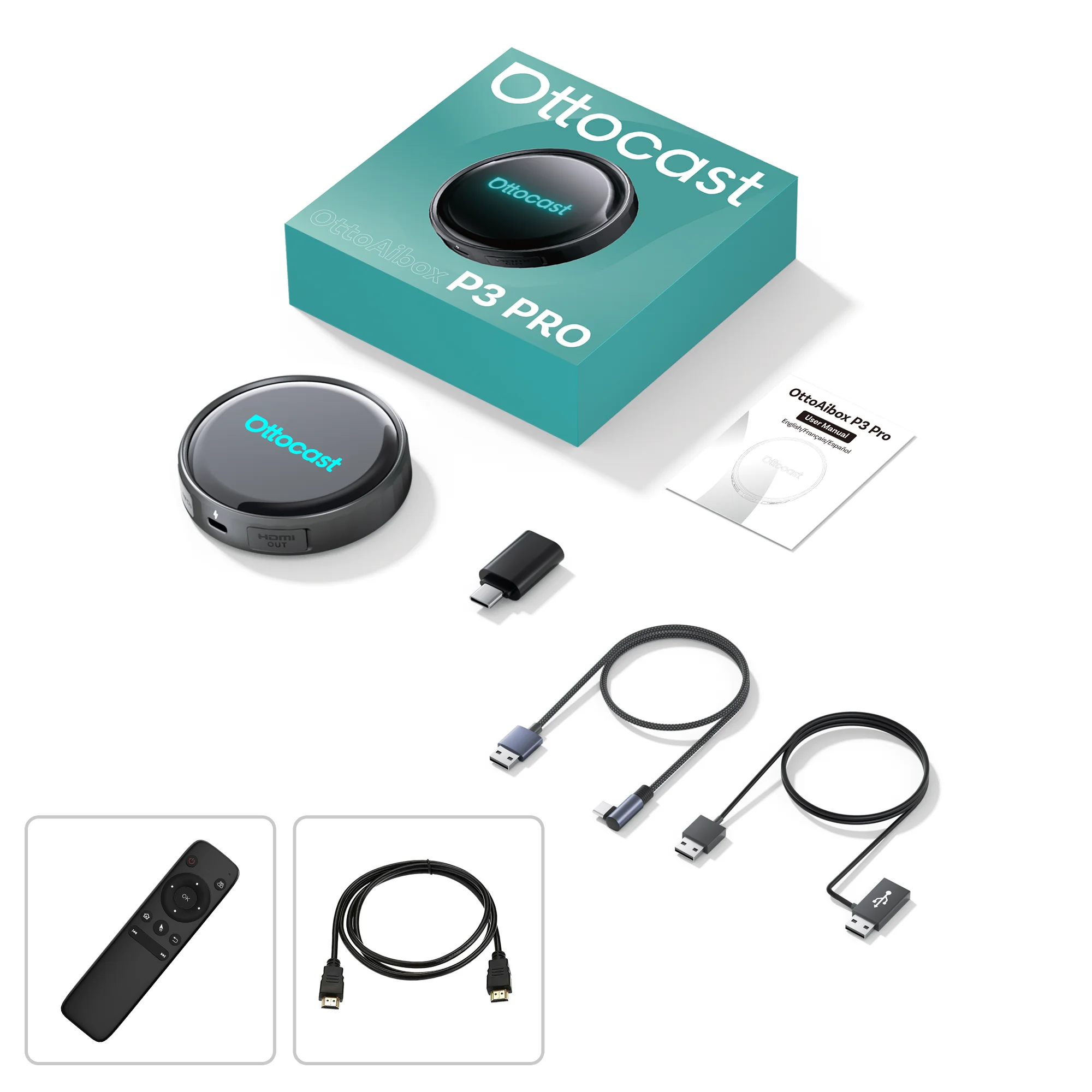 OTTOCAST P3 PRO AI Box Wireless CarPlay Android Auto AI Voice