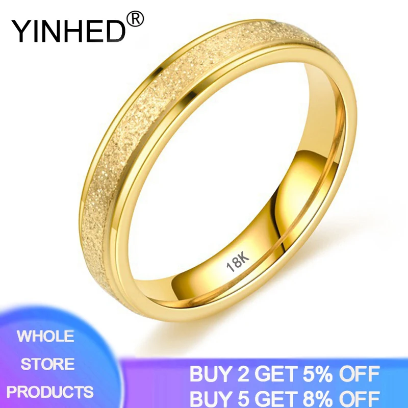 

Luxury 18K Gold Color 4mm Frosted Couple Rings for Women and Men Lovers Wedding Jewelry Engagement Gifts