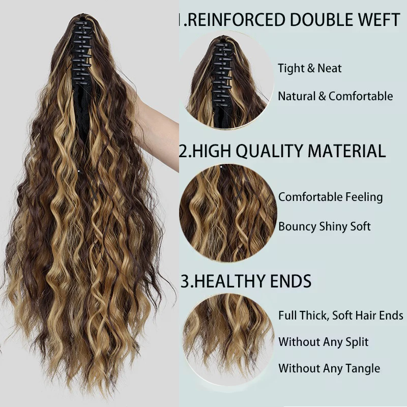 20Inch Synthetic Curly Claw Clip in Ponytail Hair Extension Daily Use Blonde Black Fluffy Hairpiece for Women