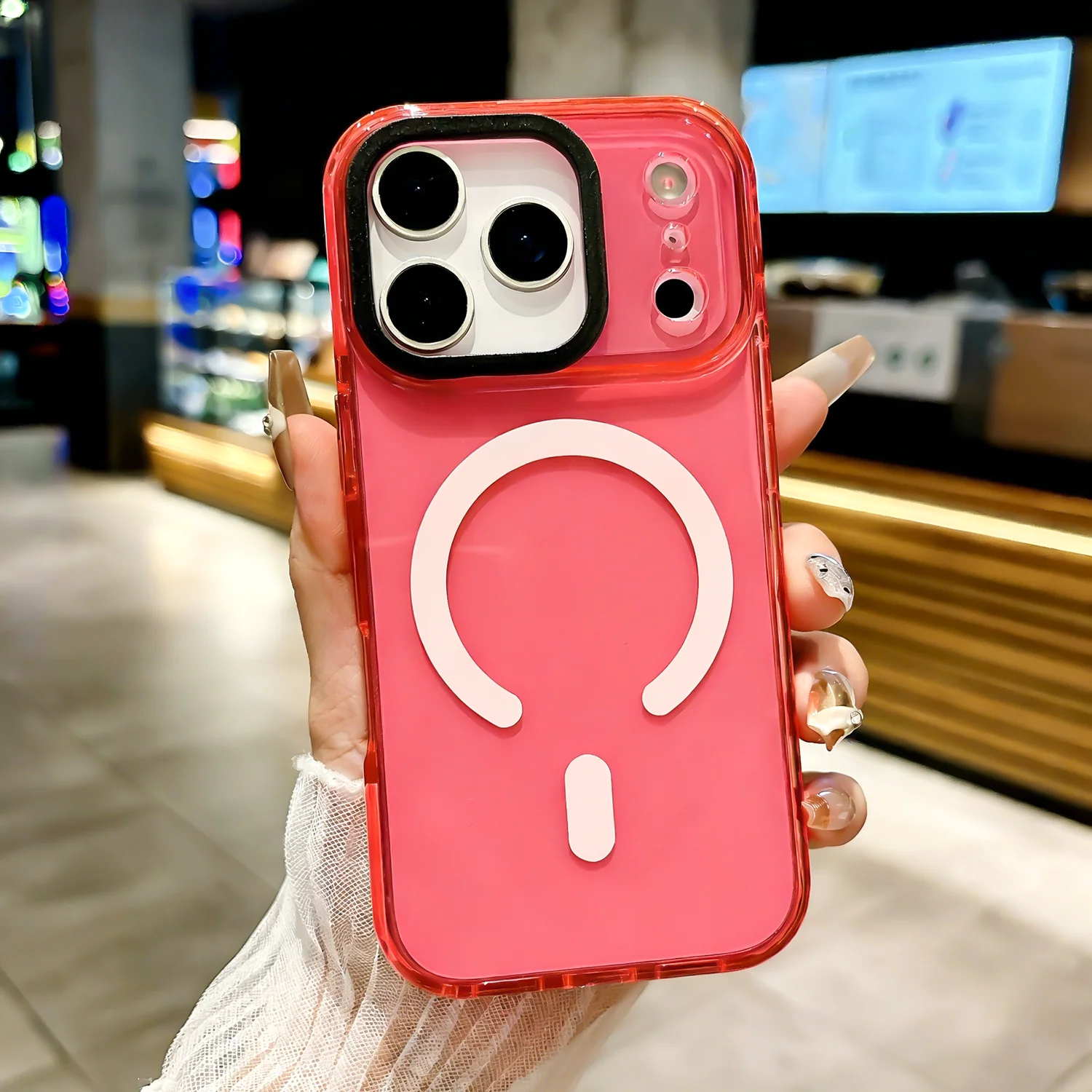 Vibrant Neon Transparent Crystal Phone Case with Magnetic Protector Cover
