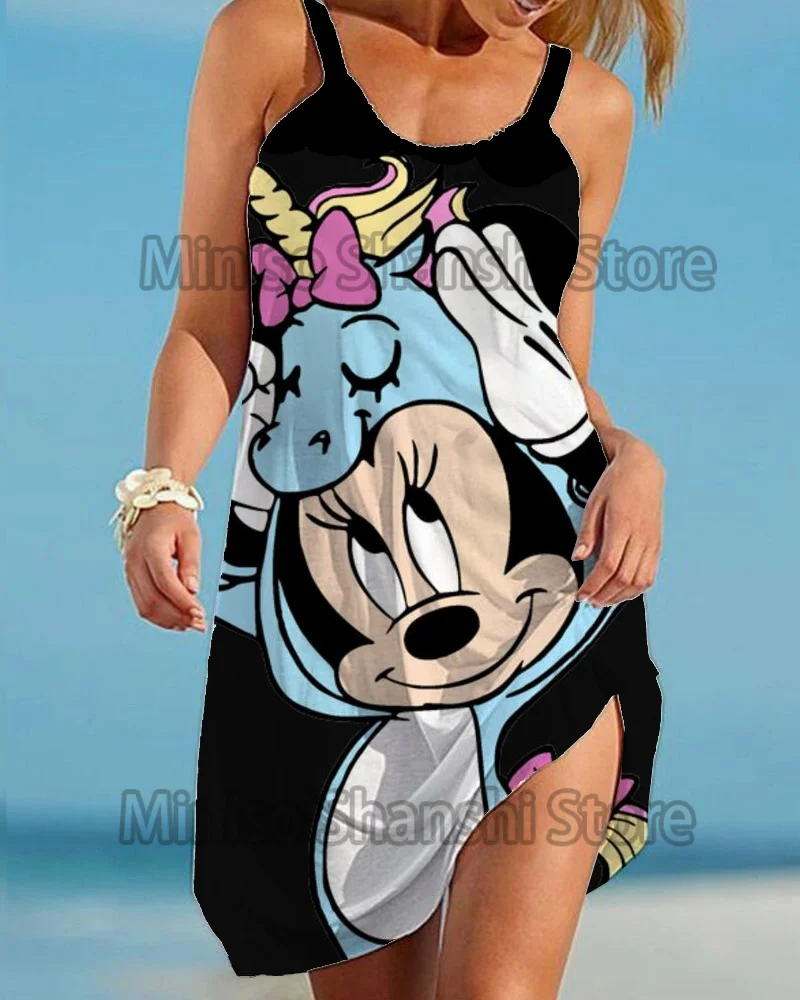 

Summer Fashion Disney Sexy Sling Women's Wear Plus Size Women's Beach Skirt Mickey Mouse Women's Y2K Long Dress partykleider