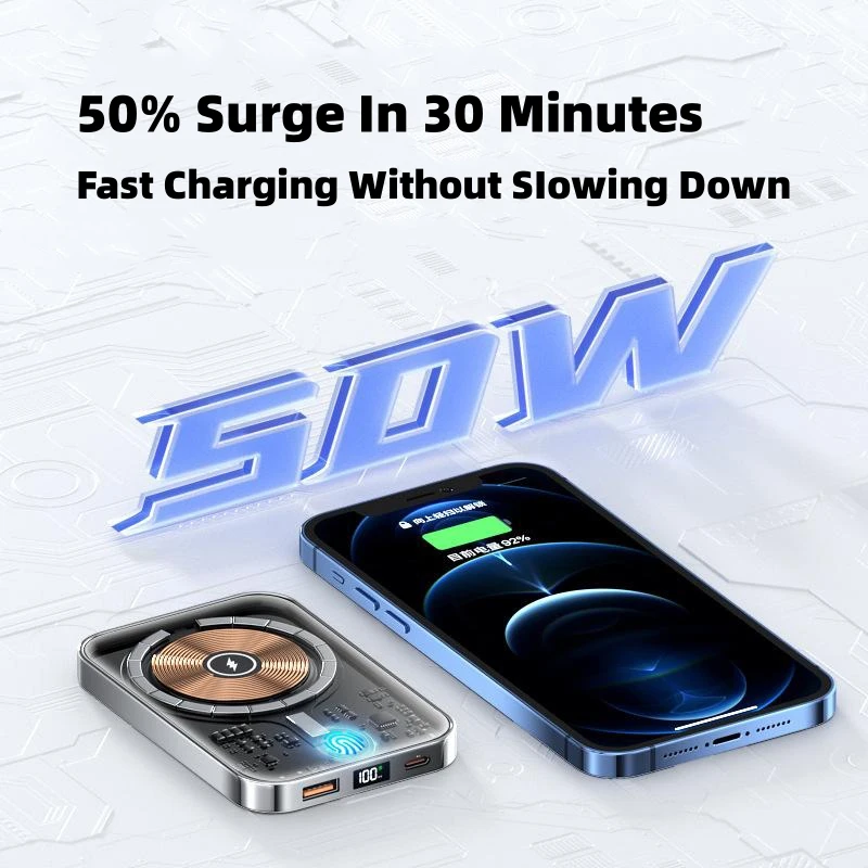 Transparent 15W Magnetic Wireless Power Bank 10000mAh External Auxiliary Battery Pack For iPhone Samsung Xiaomi 20W Fast Charger