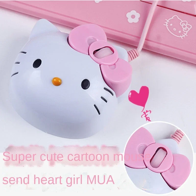 Sanrio Hello Kitty USB Wired Gaming Mouse Cute Mute Optical Computer Mouse New Anime Gamer Mice for Desktop PC Laptop Notebook 2