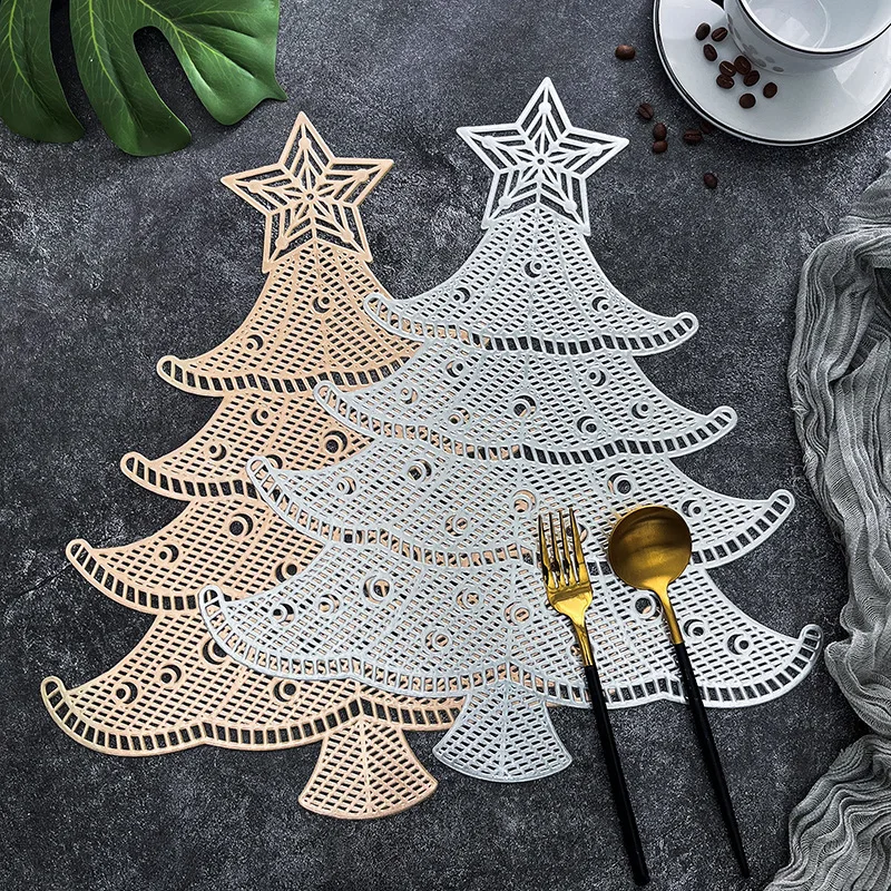 

Christmas Tree Placemat Hollowed Out Pvc Home Western Placemat Christmas Insulated Table Mat Decorative Placemat