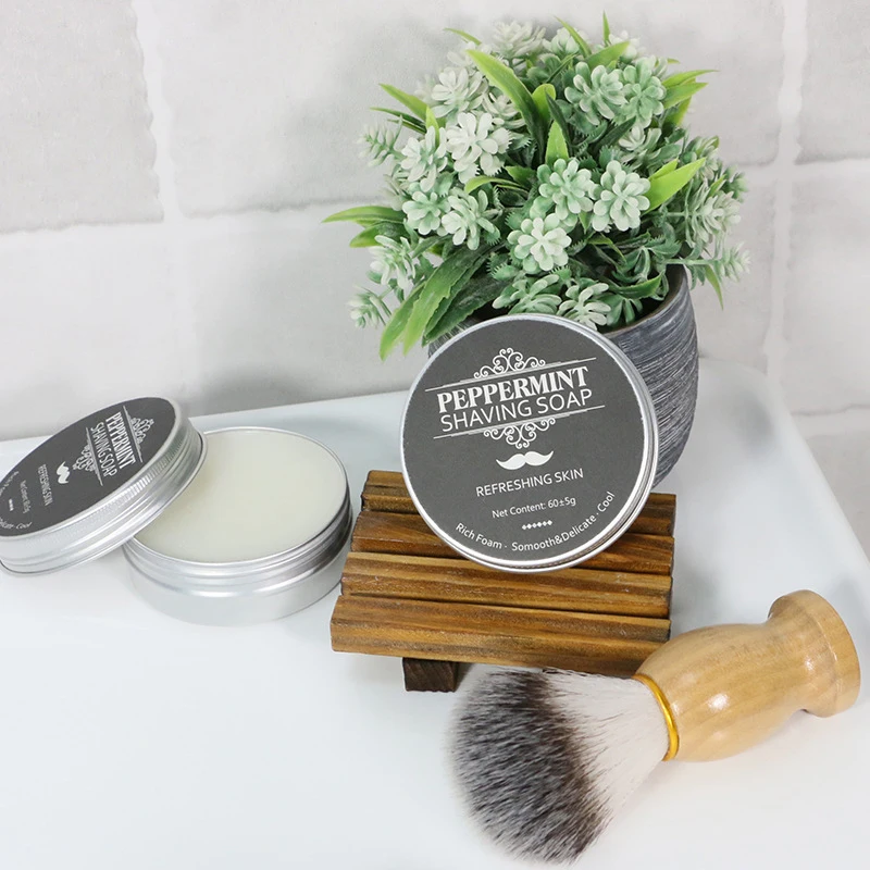 Mint Scent Men&rsquo;s Shaving Soap Aluminum Boxed Foam Rich Gentle Handmade Soap Shave Beard Cream 60g