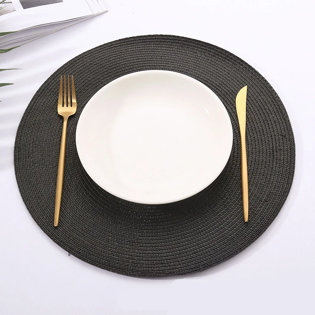 

4pcs Round Braided Placemats Table Mats Woven Washable Non-Slip Decor Non-Slip Tableware Bowl Pads Kitchen Drink Cup 38cm