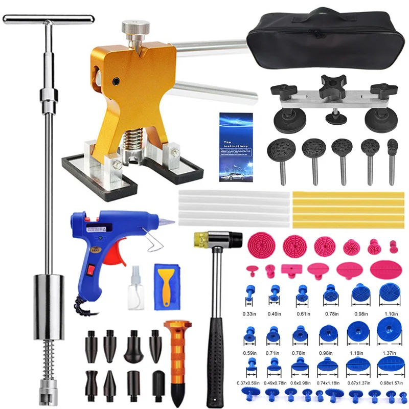 VEVOR 69 PCS Dent Repair Kit Paintless Dent Removal Puller with Golden  Lifter Bridge Puller Slide Hammer for Car Body Washing CSLBGJSJTJT69QVHUV1  - The Home Depot