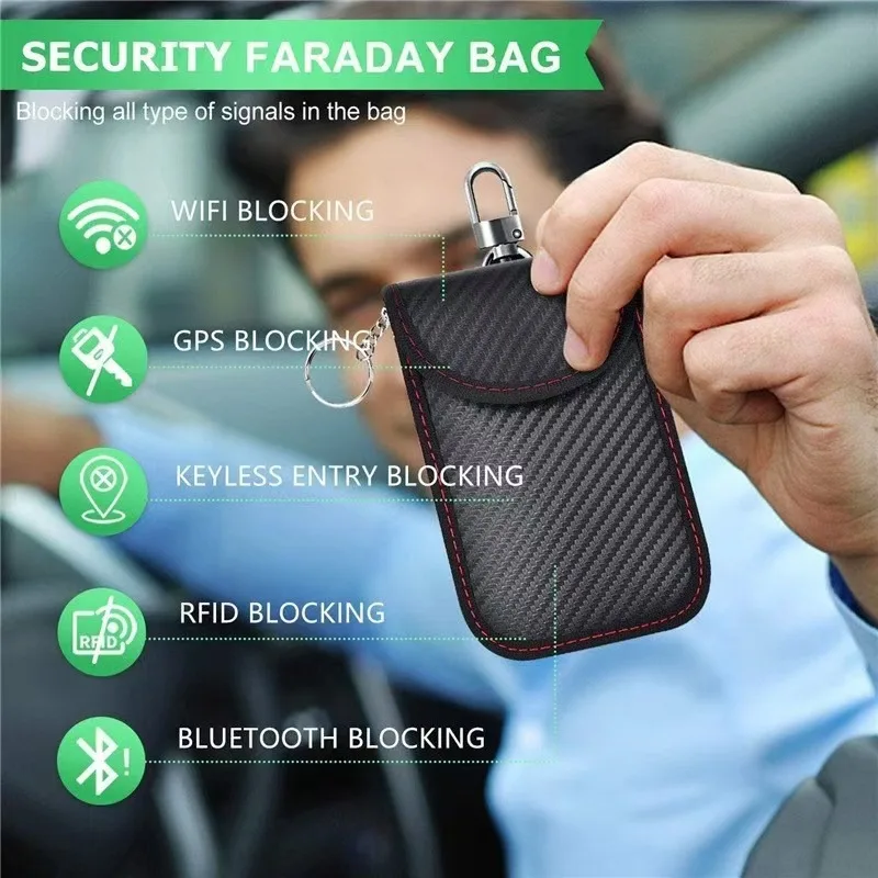 Faraday Bag for Key Fob Cage Protector Car RFID Signal Blocking Anti-Theft Pouch Double-Layers of Carbon Fiber