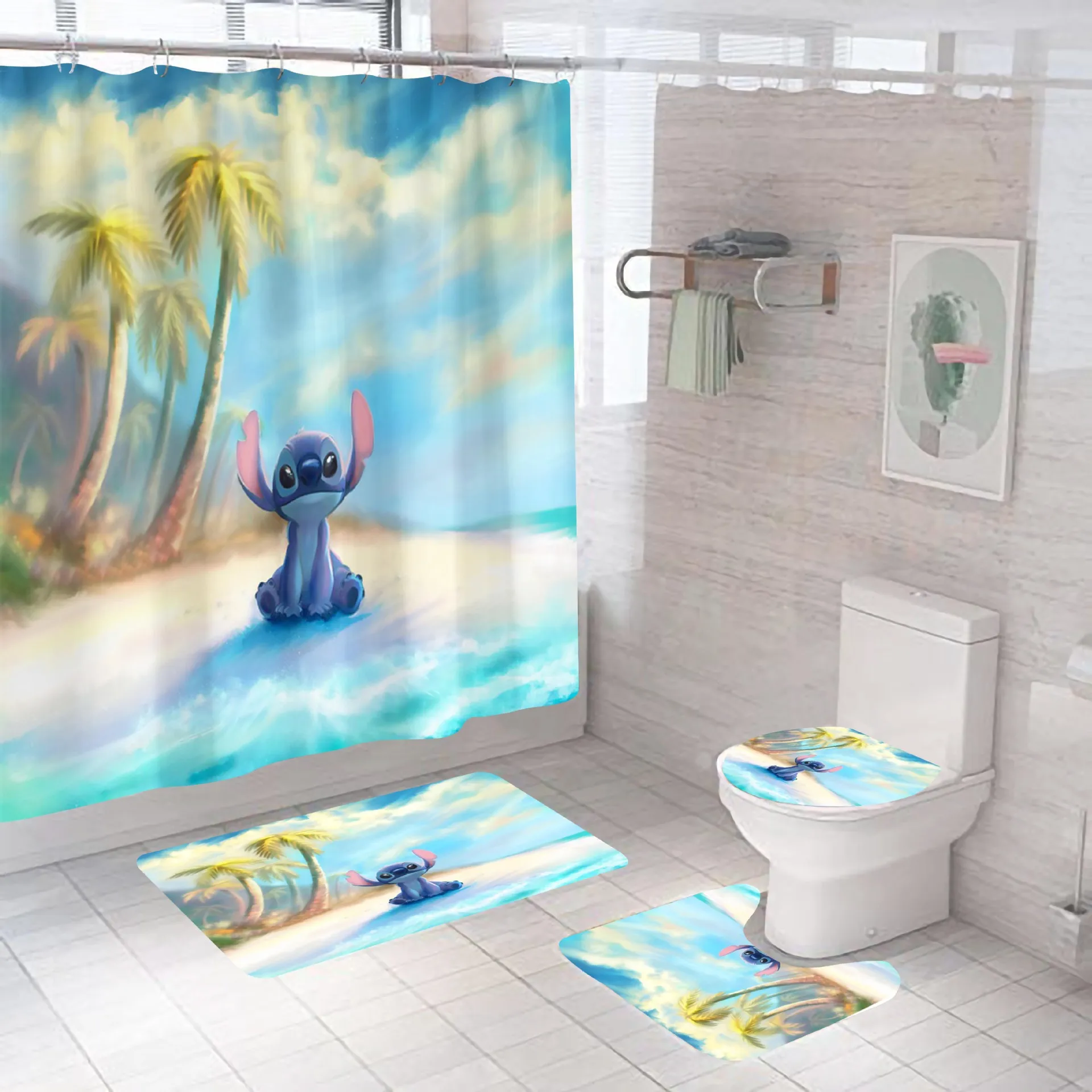 Disney cortina de ducha 3D de Lilo Stitch, juego de cortinas