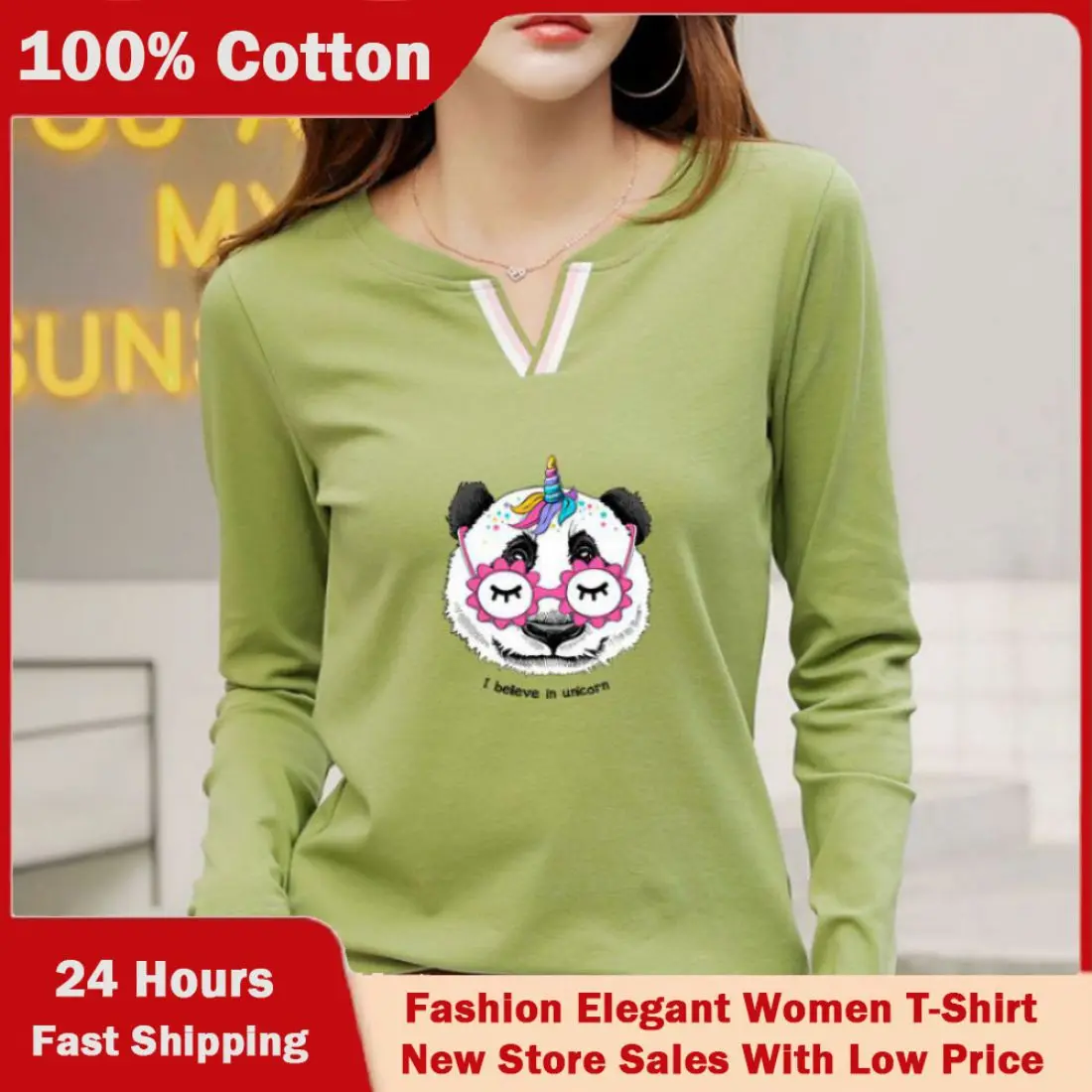 

2023 New V Neck 100% Cotton T Shirt Woman Autumn Fashion Long Sleeve Shirt Women's T-shirt Loose Korean Style Women Shirts #71