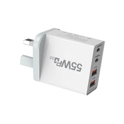 Universal 65W Fast USB Wall Charger Adapter with International Plug Options - 55W UK Plug