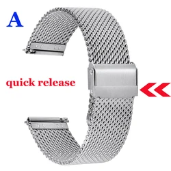 Enhanced Milanese Coarse Mesh Stainless Steel Quick Release Watch Band, 3mm Thickness, Heavy Wrist Strap - 24mm (A - Silver)