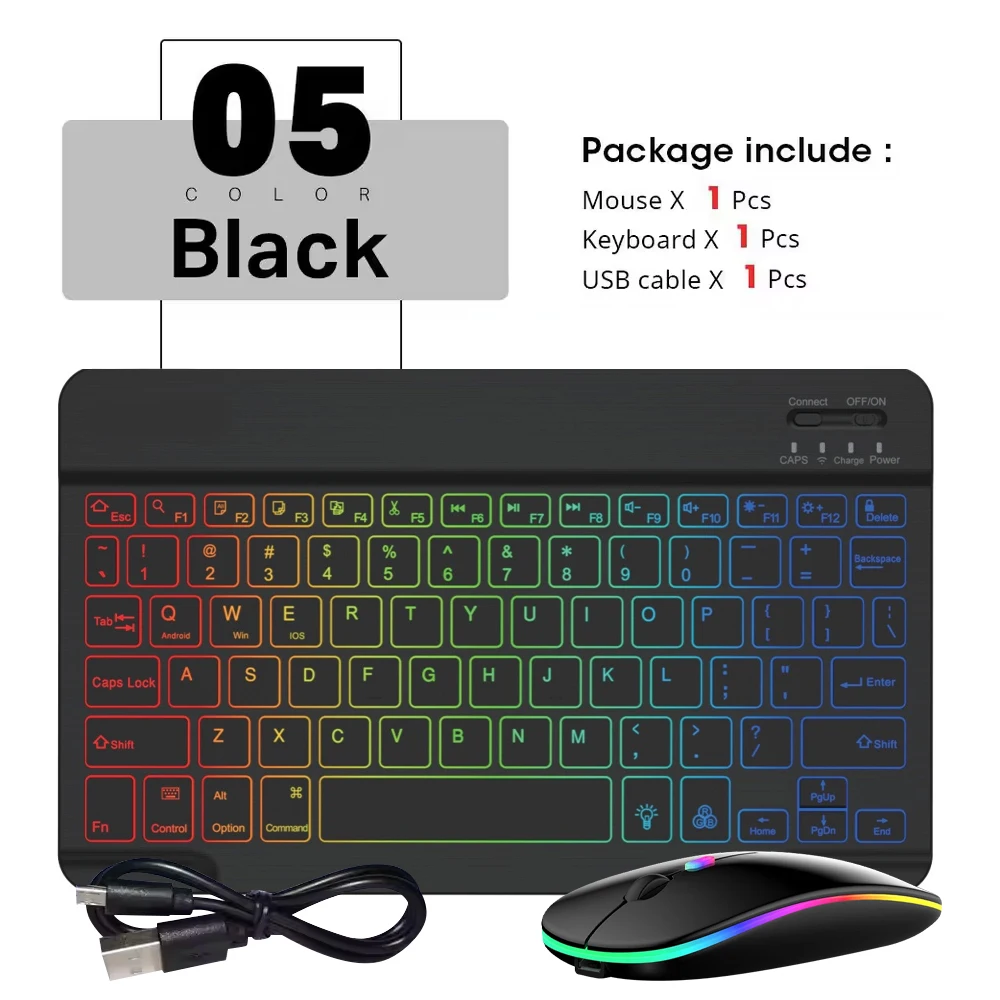 Compact 10-Inch Backlit Wireless Keyboard and Mouse Set for Tablets and Smartphones
